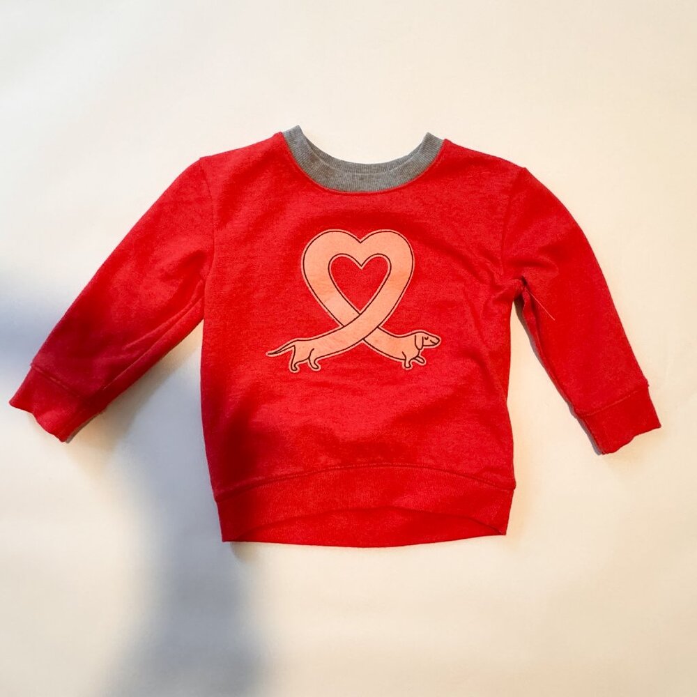 Adorable boys or girls Cat & Jack Valentine's love sweater with dog, size 18 m